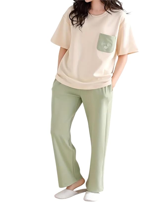 Womens Korean Night Dress || Full Pyjama Set ||Korean Nightsuit || Women Nightwear ||Round Neck Full Sleeve Nightsuit || Loungewear || Everyday Nightdress (ND-10)