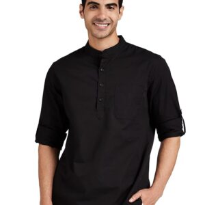 Amazon Brand - Symbol Men's Cotton Shirt | Kurta Placket Style | Casual | Plain | Full Sleeve | Summer - Regular Fit (Available in Plus Sizes)Material composition100% Cotton PatternSolid Fit typeRegular Fit Sleeve typeLong S sleeve Collar styleRound collar LengthStandard Length Country of OriginIndia