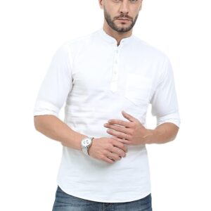 Miraan Men's Casual Cotton Short Kurta Tailored Fit Shirt With Mandarin Collar (Sigshortkurta)